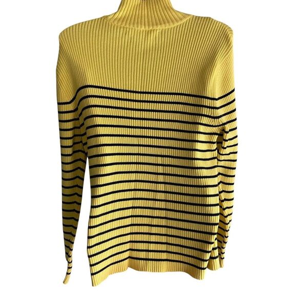 Tommy Hilfiger Sweater Womens Large Yellow Black Striped Ribbed Pullover Cotton - Picture 5 of 8